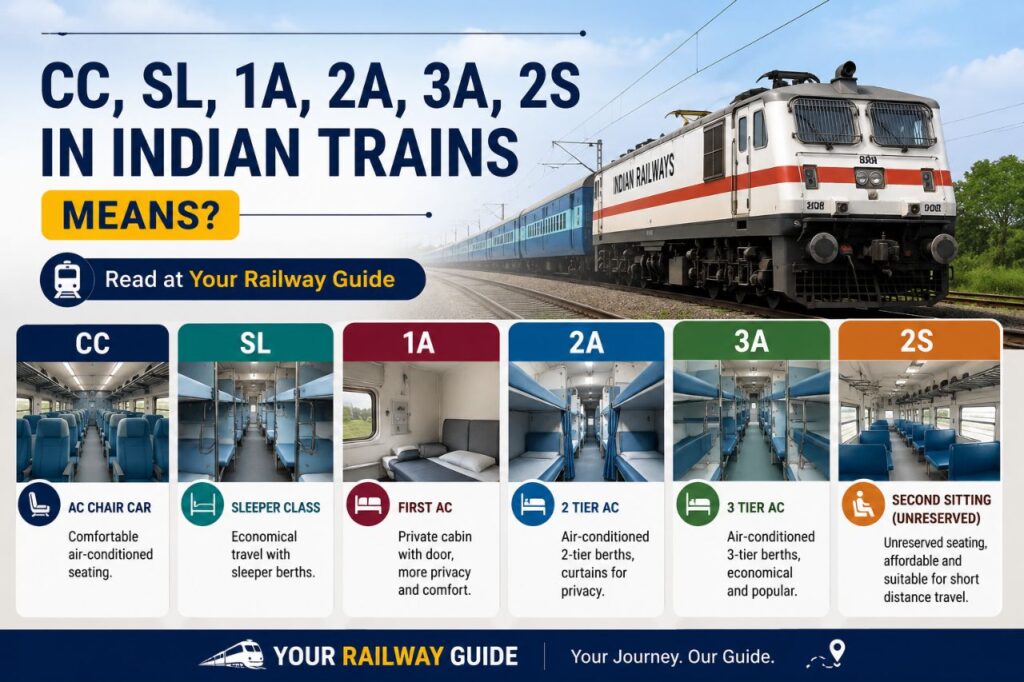 CC, SL,1A, 2A, 3A, 2S in Indian Trains means