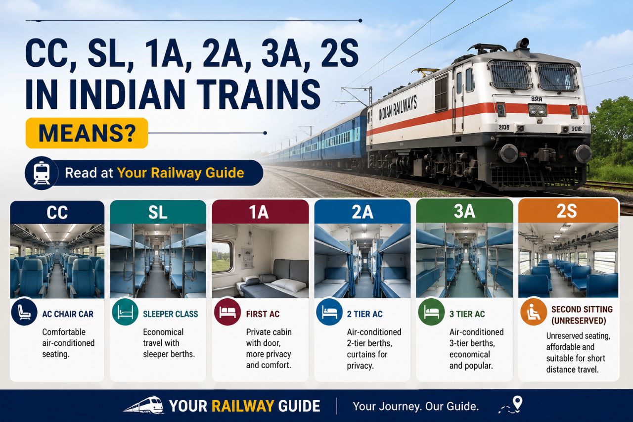 CC, SL,1A, 2A, 3A, 2S in Indian Trains means